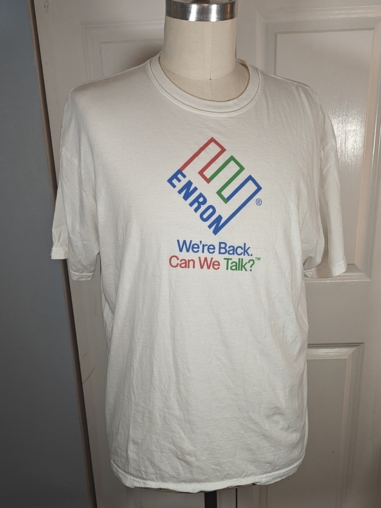 Enron We're Back Can We Talk Ironic Corporate Graphic T-Shirt XXL